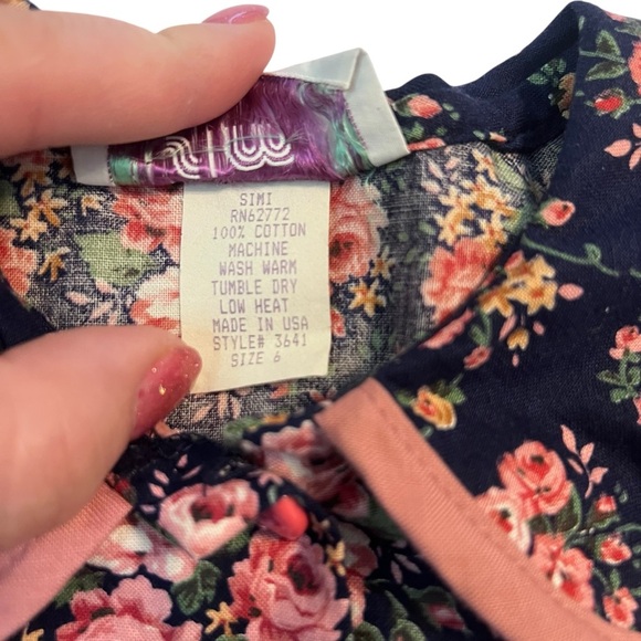 Vtintage 90s Simi Floral Cotton Dress Size 6 Girls Long Sleeve Peter Pan Collar - Picture 8 of 8